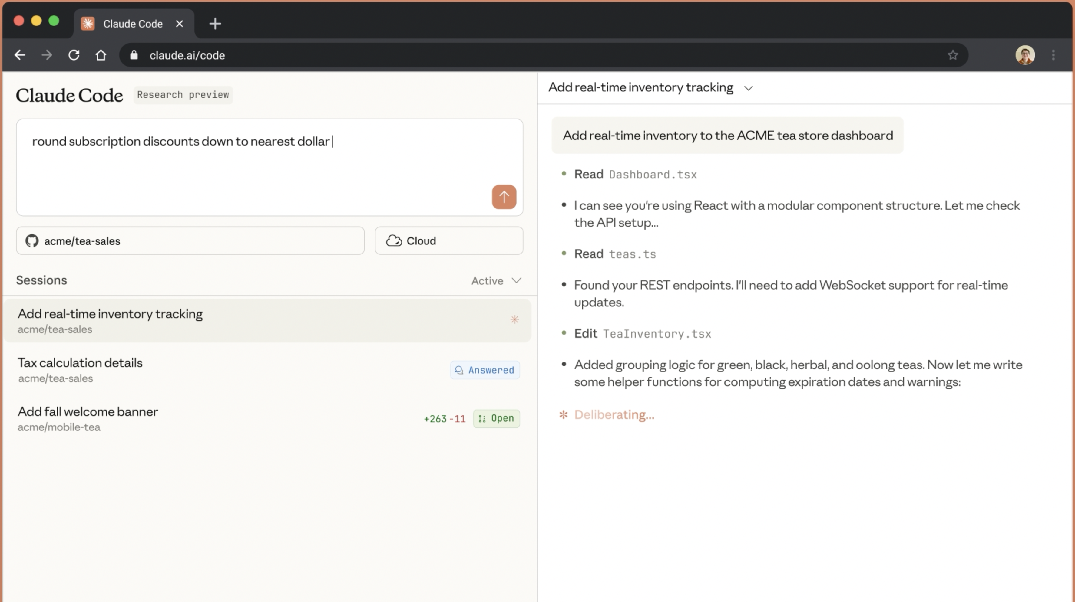 A screenshot of the new Claude Code interface on the Web