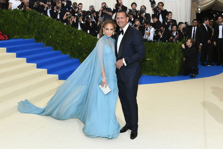 Jennifer Lopez and Alex Rodriguez attend the Met Gala in 2017.