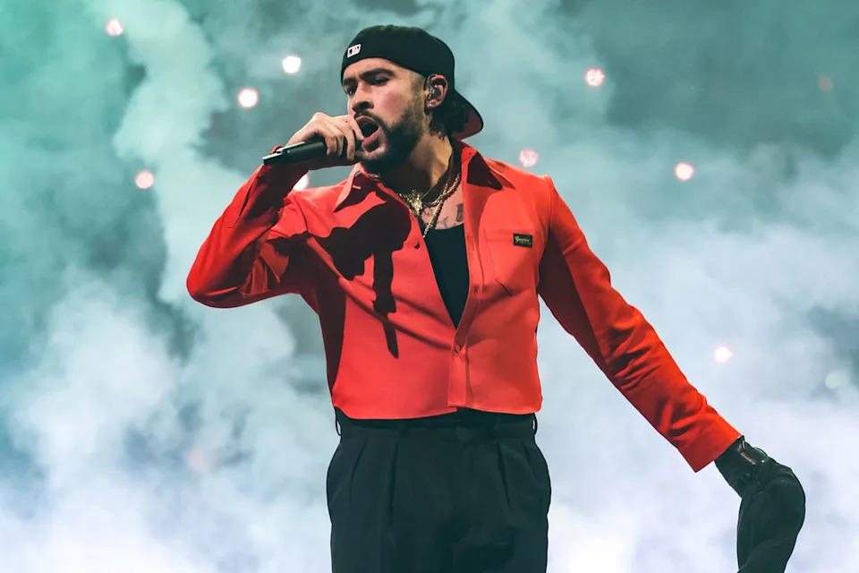 Kevin Mazur/WireImage Bad Bunny performs during his 'Most Wanted' tour at Barclays Center on April 11, 2024, in New York City