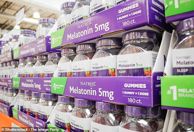 A typical dose for melatonin ranges from one to 3mg, taken about 30 minutes before bedtime, with most people rarely needing more than 5mg (Pictured: melatonin gummies on a store shelf)
