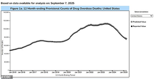 The above shows drug overdose deaths by year in the US