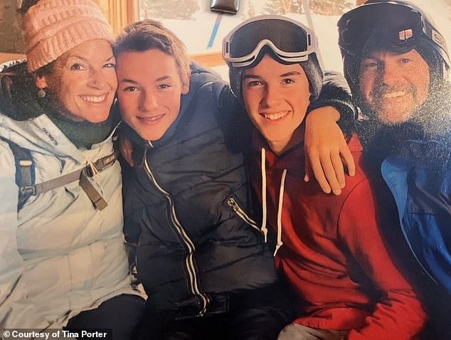 Brody (pictured second from the left, between his mother Tina Porter and brother Griffin) had always been extremely active, but red flags were raised when he began struggling with headaches and fatigue