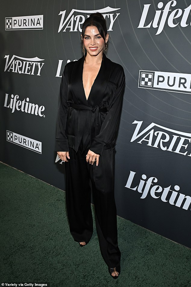 Jenna Dewan took the plunge in a low-cut silky top and matching pants