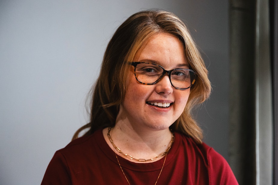 caption: Kelli Gehrke is portrayed at her home on Thursday, October 23, 2025, in Lacey. KUOW Photo/Megan Farmer