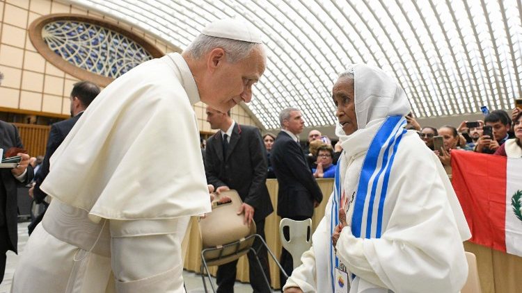 Pope Leo XIV meeting with participants at the Fifth World Meeting of Popular Movements