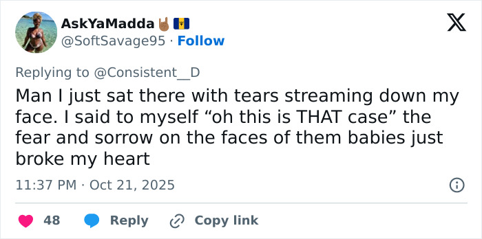 Tweet expressing emotional reaction with tears streaming down face over Netflix’s The Perfect Neighbor disturbing true story.