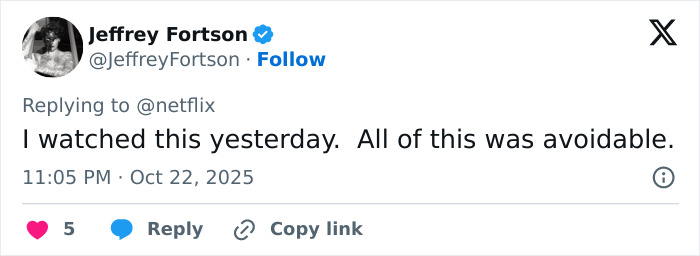 Screenshot of a tweet reacting to Netflix’s The Perfect Neighbor, highlighting strong emotions over its disturbing true story.