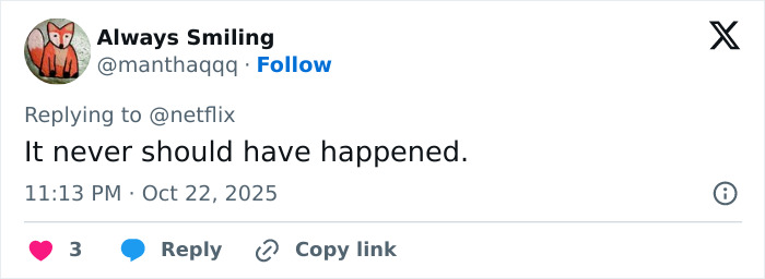 Twitter user Always Smiling reacts emotionally to Netflix’s The Perfect Neighbor based on a disturbing true story.