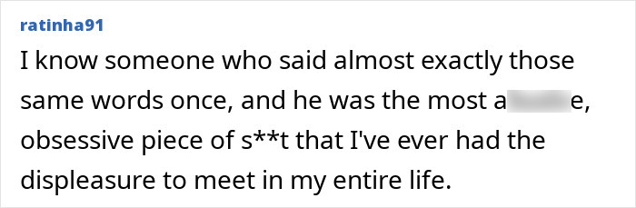 Screenshot of an online comment discussing a toxic marriage with explicit language mentioning obsessive behavior.