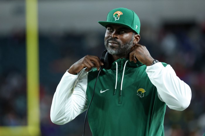 Head coach Michael Vick of the Norfolk State Spartans watches from the sidelines