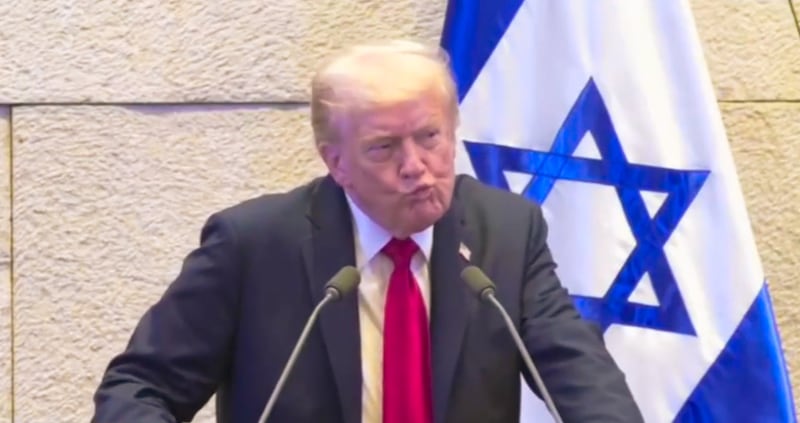 Trump's angry reaction as protesters interrupt his speech.