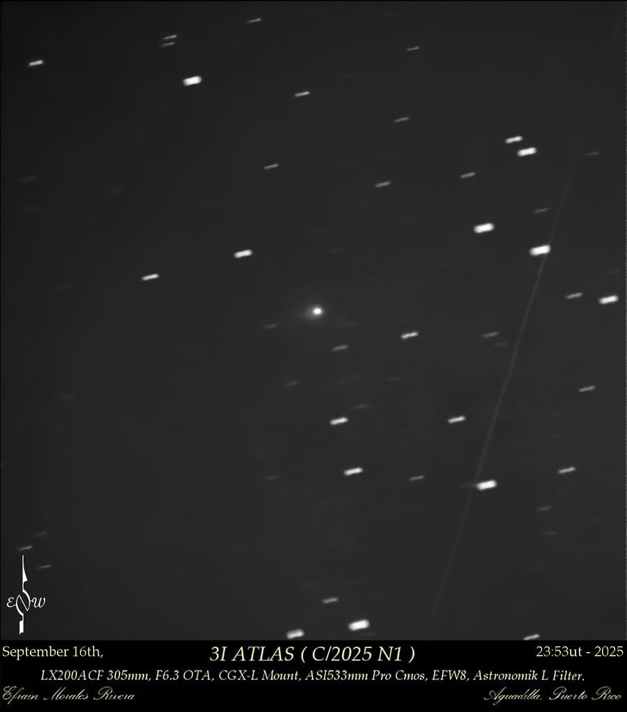 Comet 3I/ATLAS from September 16th. Credit: Efrain Morales.