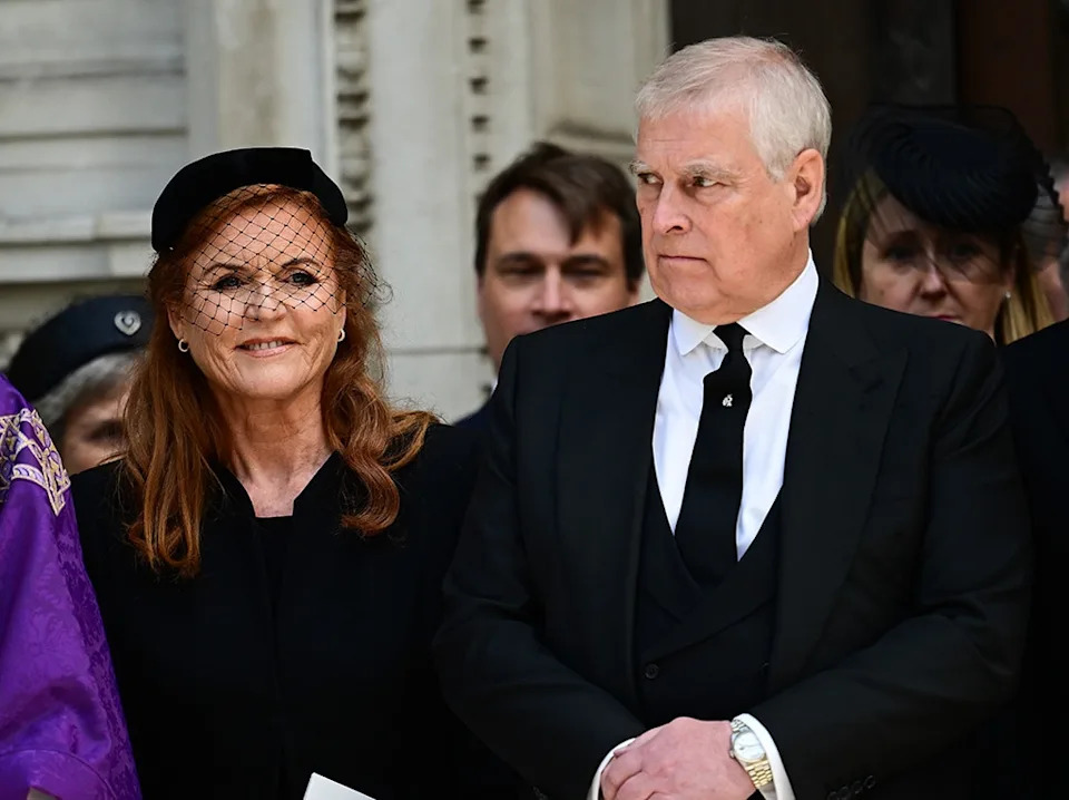 Sarah Ferguson, Prince Andrew attend the Duchess of Kent's Funeral