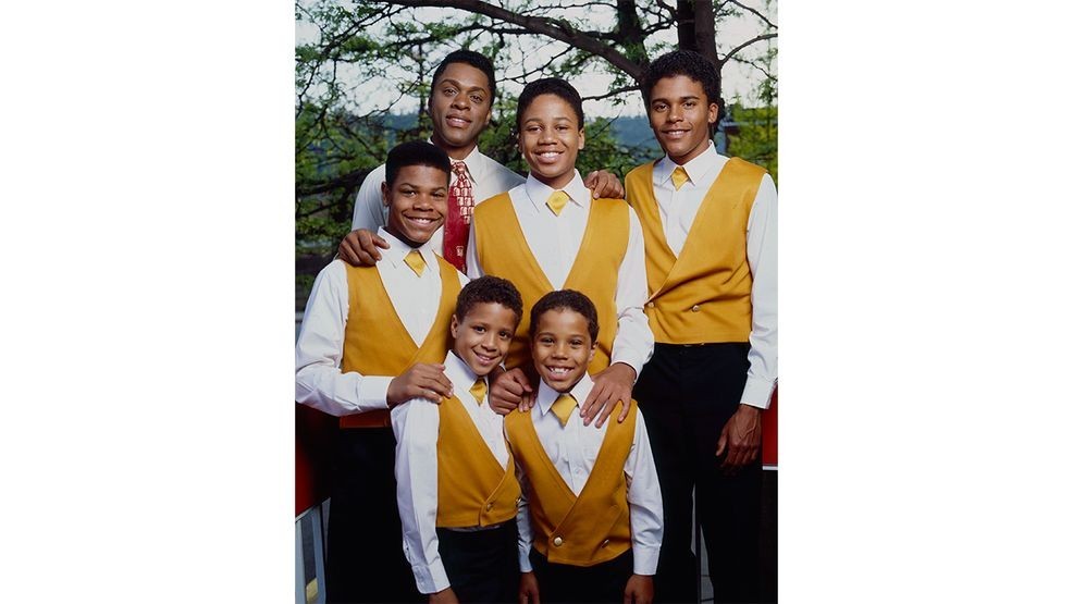 Los Angeles, CA - 1992: (L-R) Lawrence Hilton-Jackson, Shakiem Evans, Jermaine Jackson II, Bumper Robinson, Floyd Roger Myers Jr, Alex Burrall as the Jackson 5 promotional photo for the ABC tv mini-series 'The Jacksons: An American Dream'. (Photo by Aaron Rapoport /American Broadcasting Companies via Getty Images) (Photo by Walt Disney Television Photo Archives/Walt Disney Television via Getty Images)