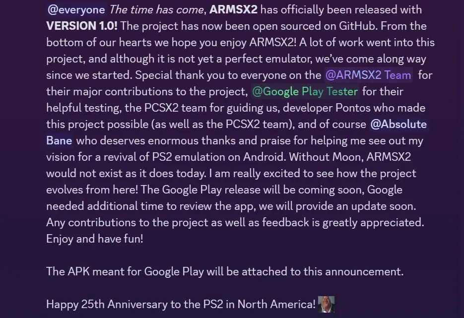 ARMSX2, A New PS2 Emulator For Android, Has Officially Released And Been Open Sourced 3 ARMSX2DiscordAnnouncement