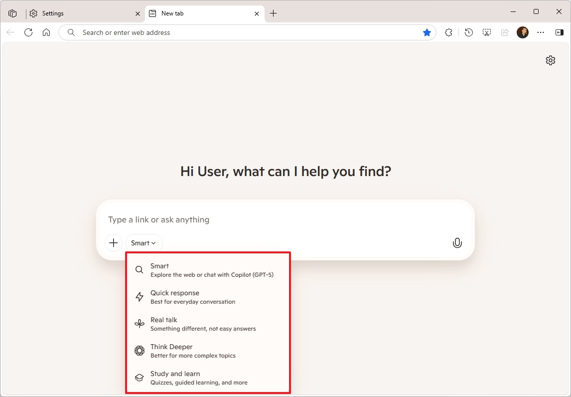 Microsoft Edge New Tab Copilot