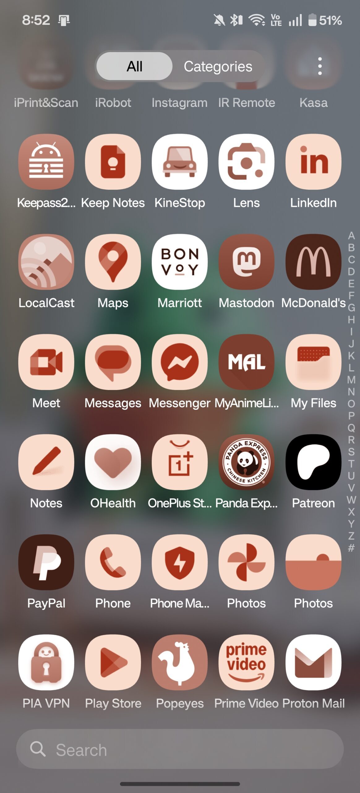 App drawer UI in OxygenOS 16