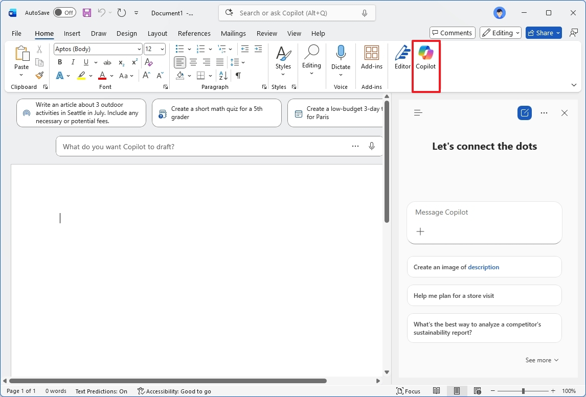 Word with Copilot feature