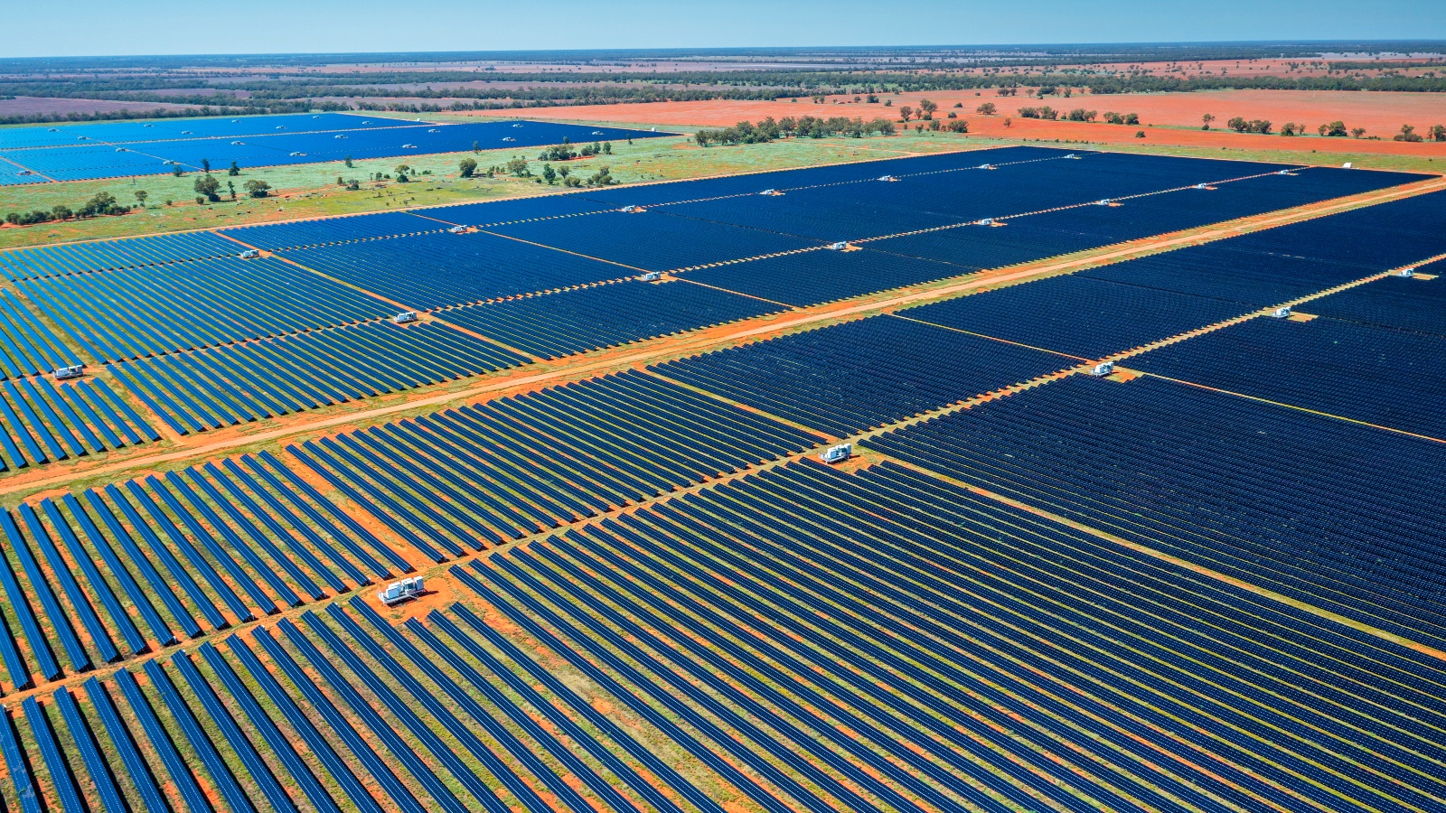 An aerial photo of a giant farm of solar panels in Australia