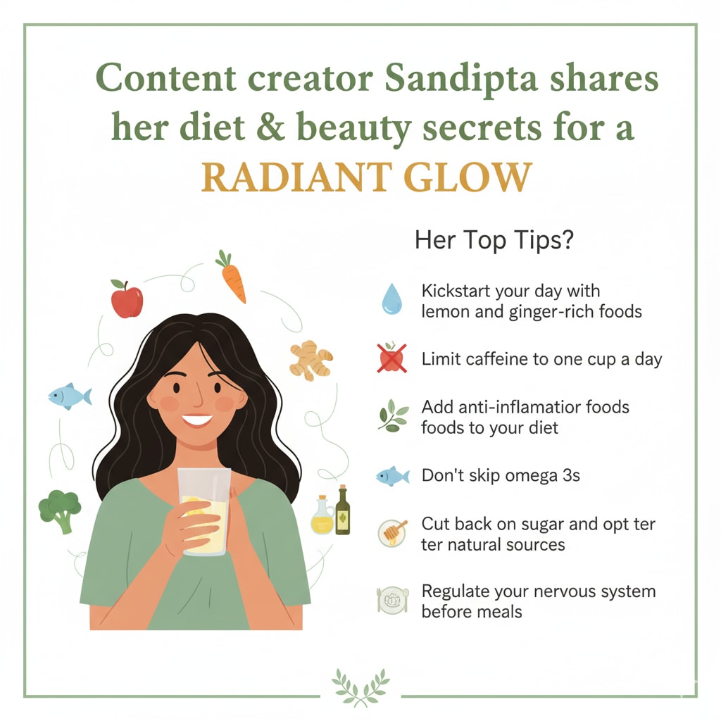 Sandipta spills her glow-inducing diet secrets, sharing game-changing eating habits that transformed her skin. (Made using Gemini AI) Sandipta spills her glow-inducing diet secrets, sharing game-changing eating habits that transformed her skin. (Made using Gemini AI)