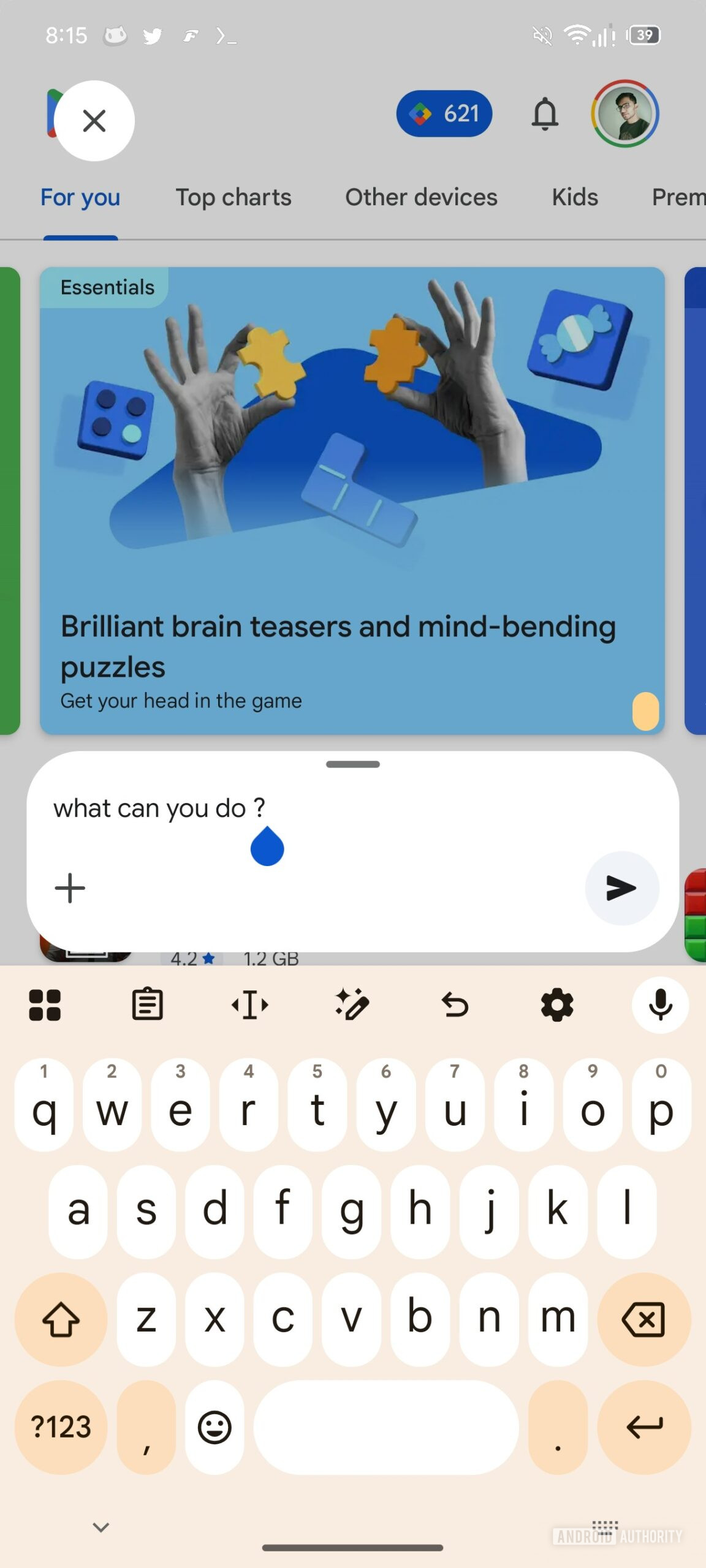 Google Gemini big text input box