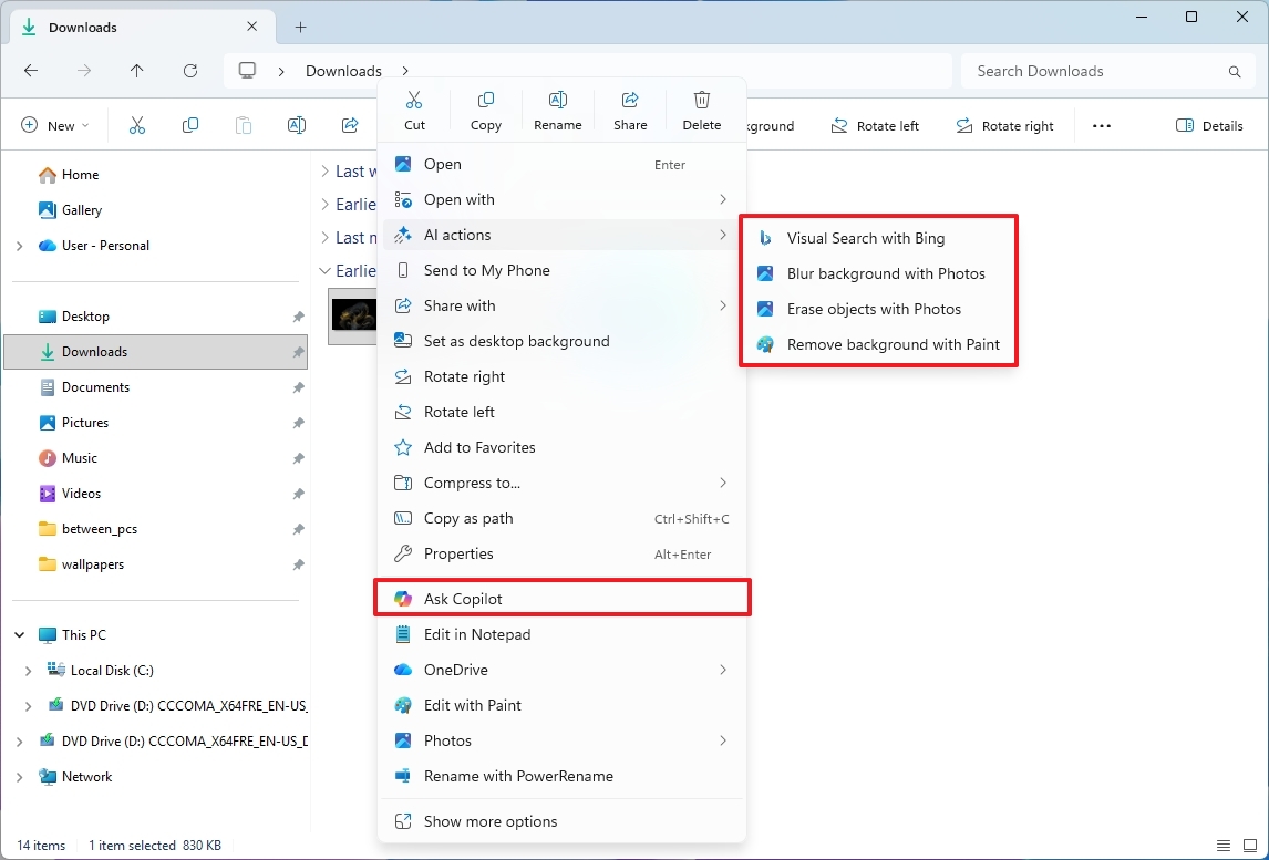 File Explorer with Copilot and AI actions