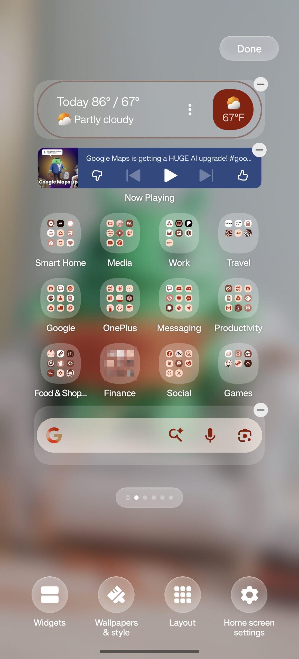 Liquid Glass buttons on home screen of OxygenOS 16