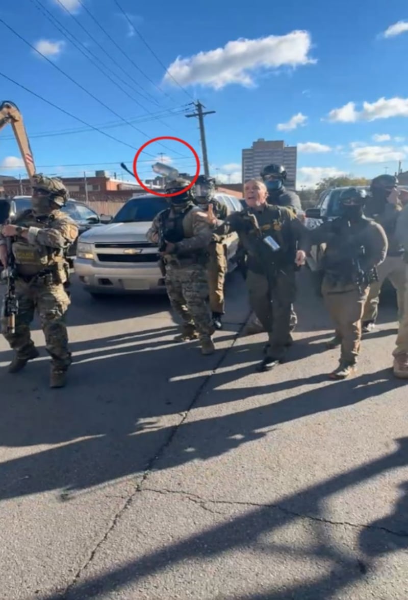 Border Patrol Chief Greg Bovino throws tear gas in Little Village, Chicago, Illinois.  Chicago Headline Club lawsuit