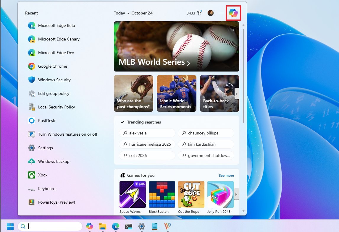 Windows Search open Copilot