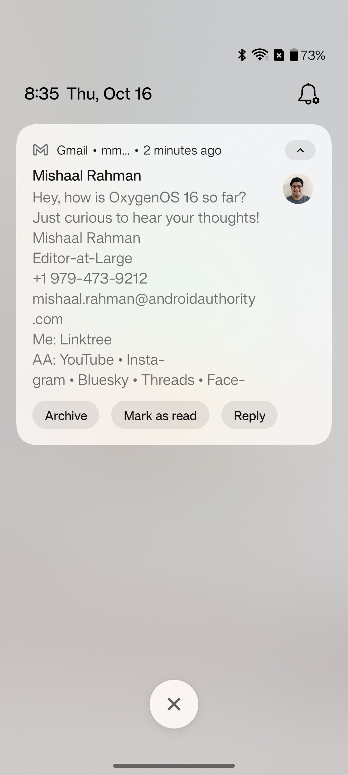 Notifications panel in OxygenOS 15