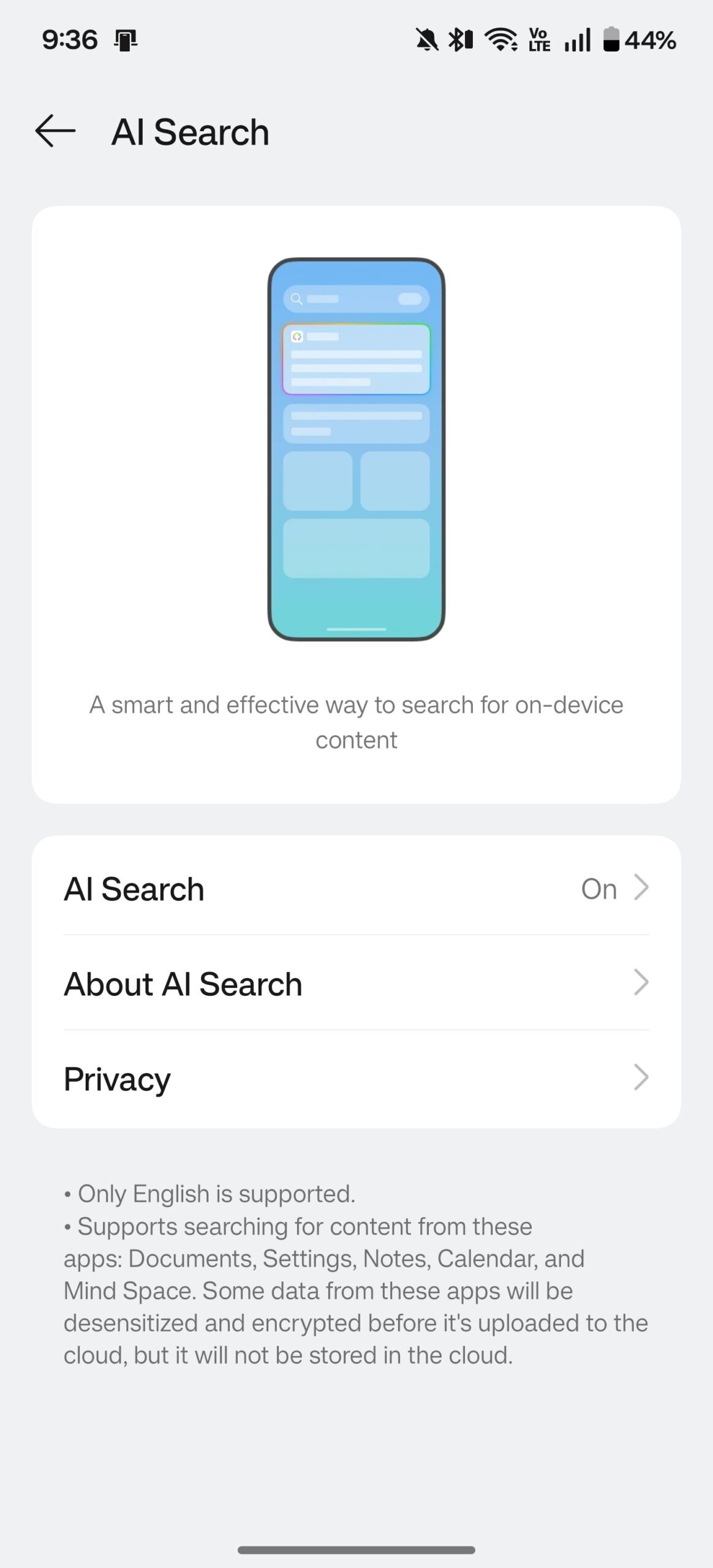 OnePlus AI Search settings in OxygenOS 16