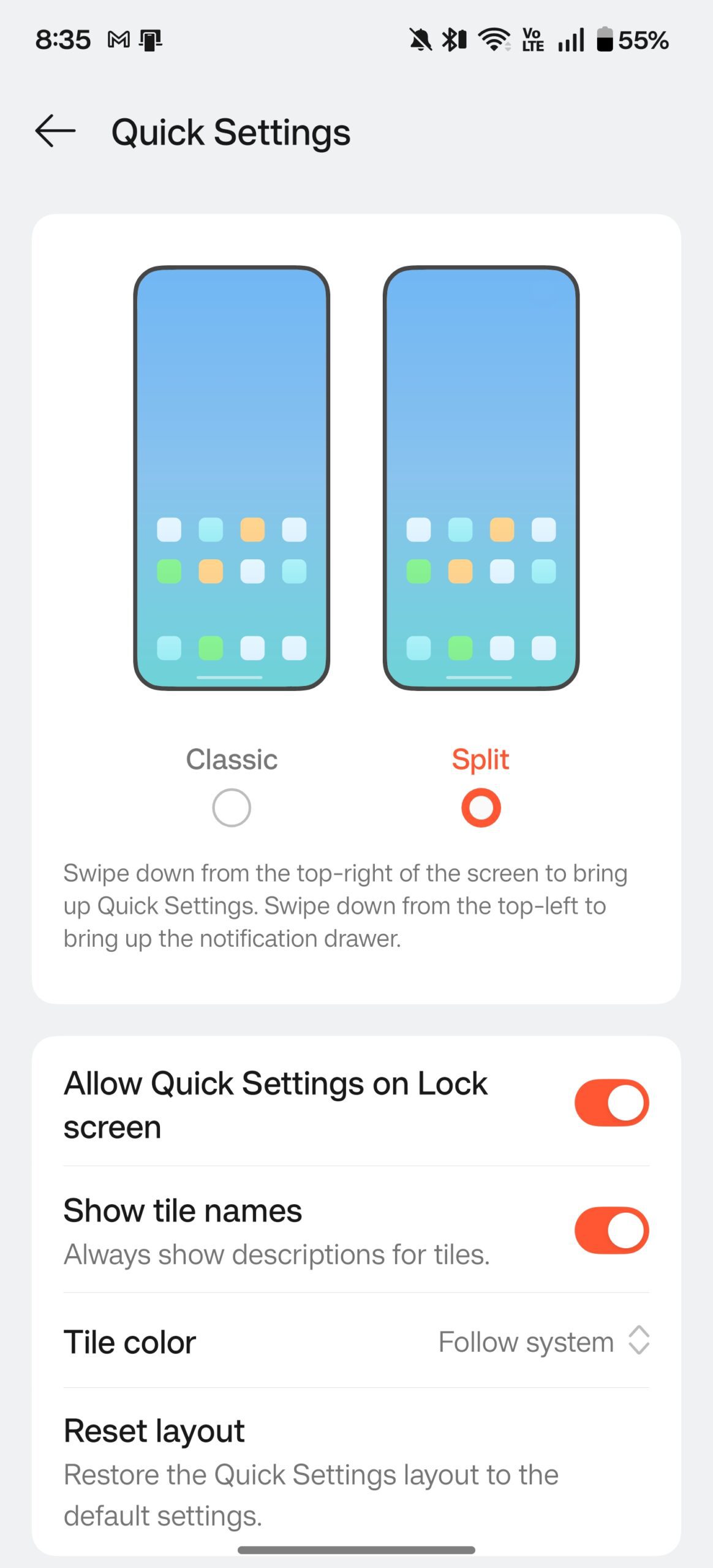 Quick Settings configuration options in OxygenOS 16