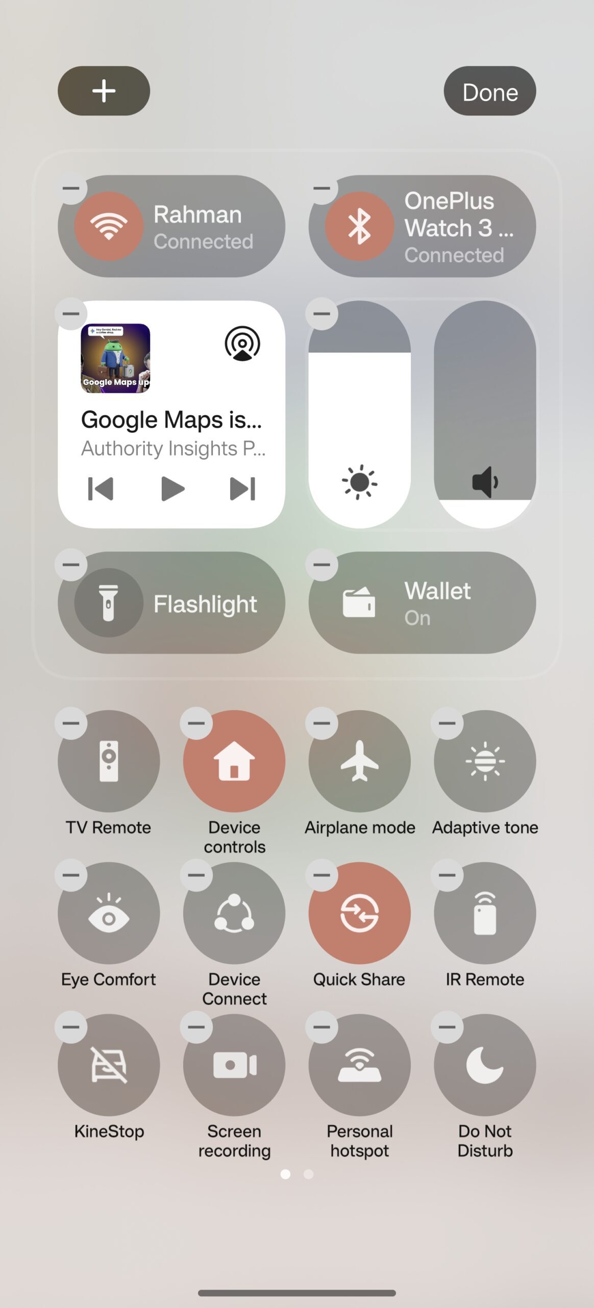 Quick Settings editor panel in OxygenOS 16