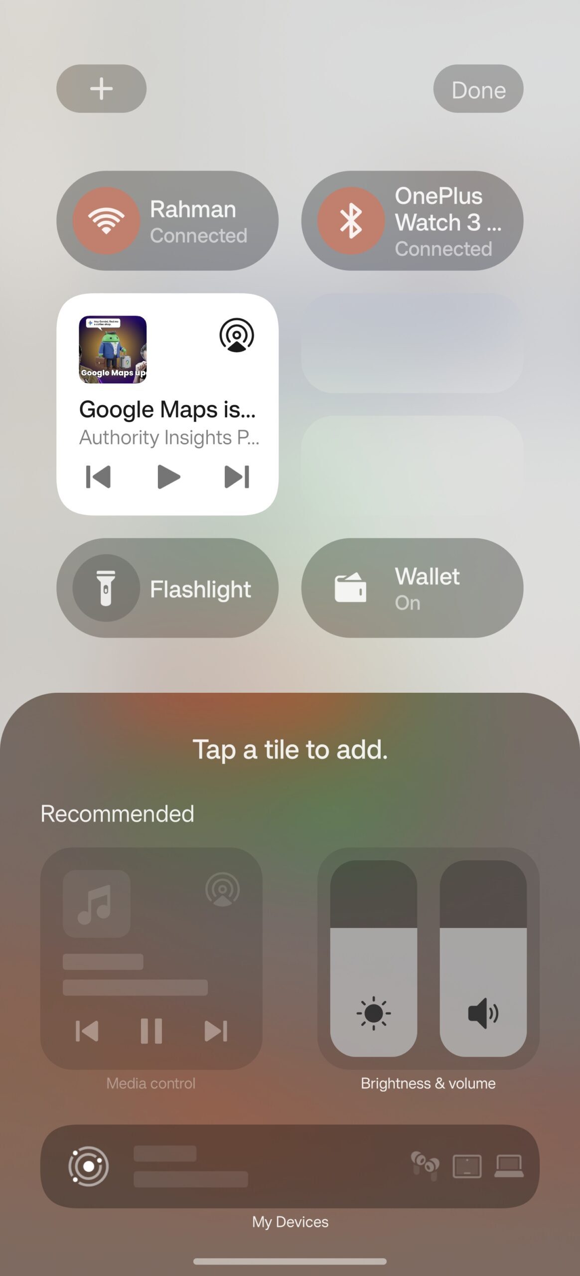 Quick Settings panel big tile shortcuts in OxygenOS 16