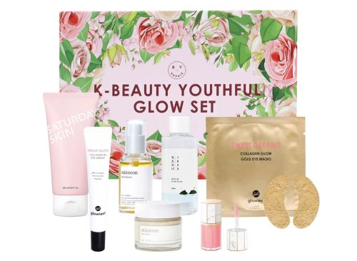 Sophie K-Beauty Youthful Glow Set featuring Round Lab, Saturday Skin, Mixsoon, Glowiest & Dear Dahlia