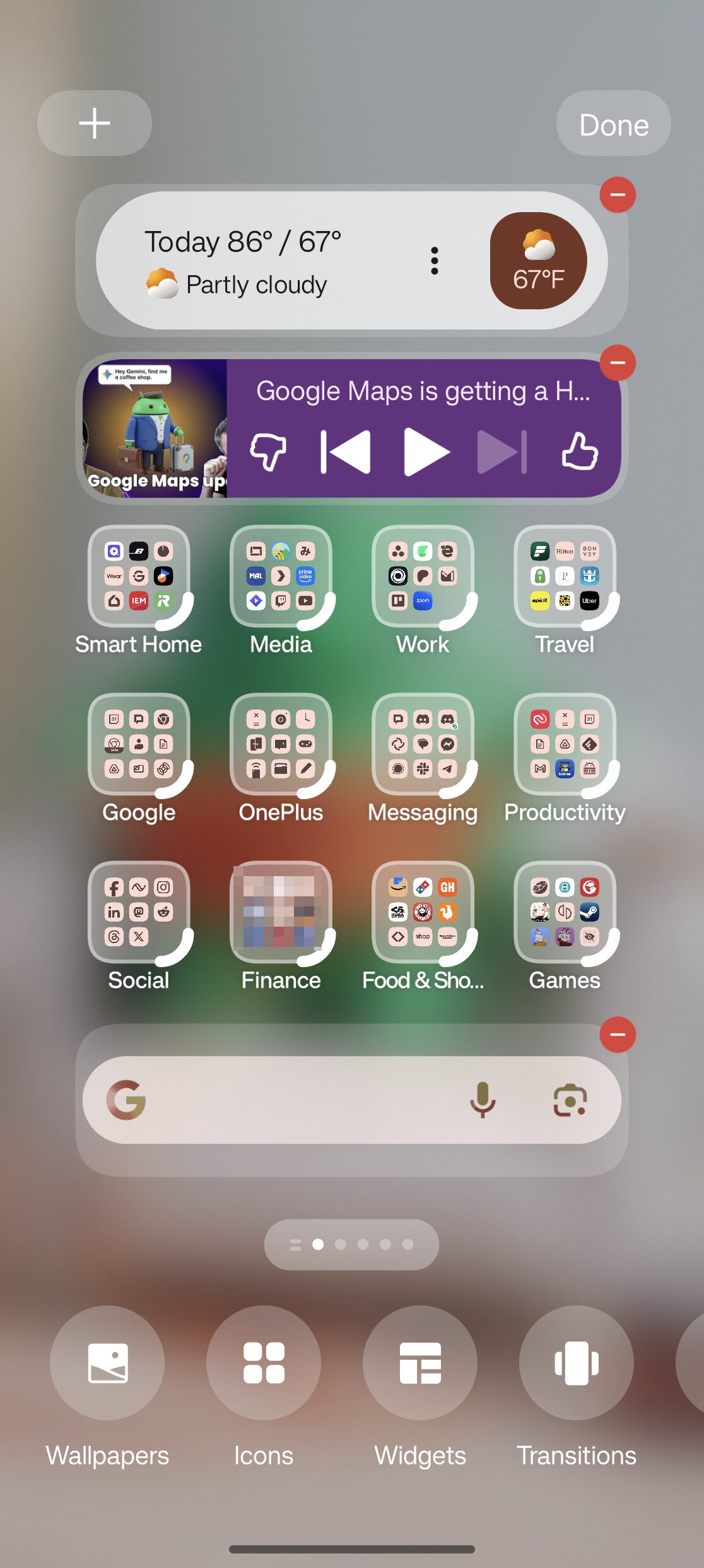 Transparent buttons on home screen of OxygenOS 15