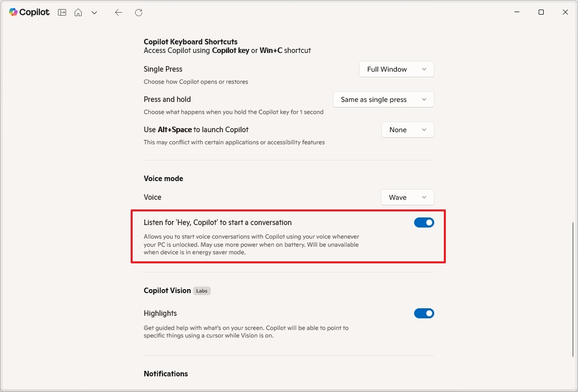 Windows 11 enable Hey Copilot