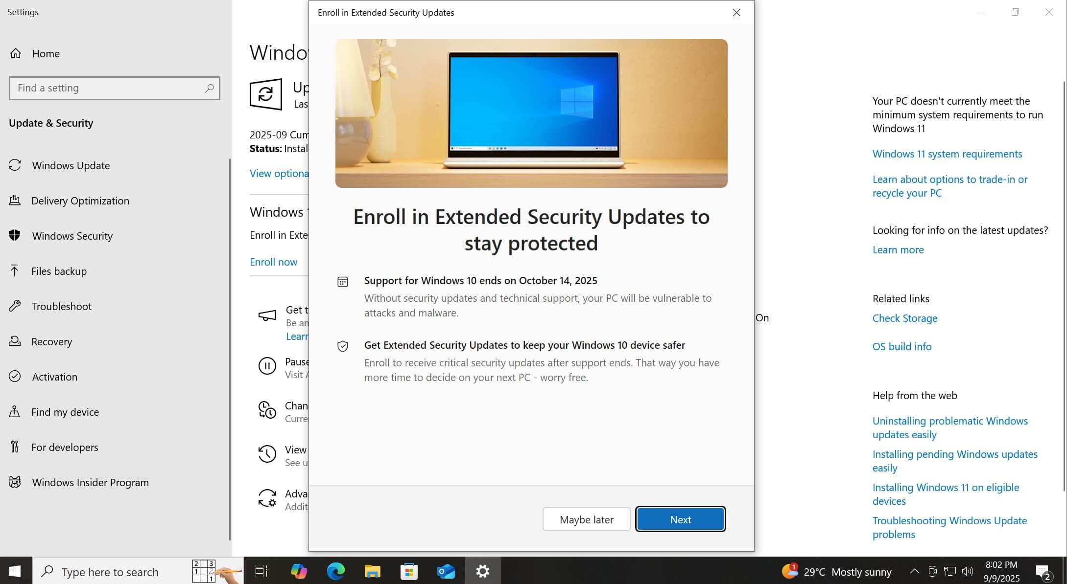 Windows 10 Extended Security Updates ESU in EU