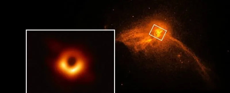 The Event Horizon Telescope, an array of radio observatories around the world, captured the first-ever image of a black hole’s shadow in the galaxy Messier 87 in 2019. (CREDIT: EHT collaboration; NASA/CXC/Villanova University)