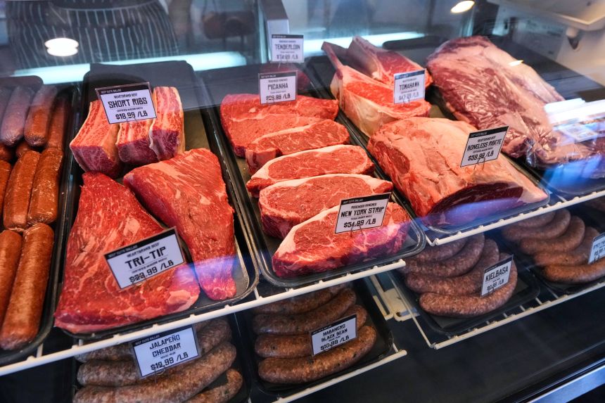 A selection of beef cuts and sausages is displayed at Deep Cuts Butcher Shop, in Dallas, Texas, on October 21.