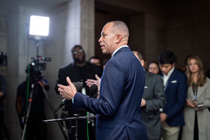 House Minority Leader Hakeem Jeffries speaks during a news conference on Wednesday.