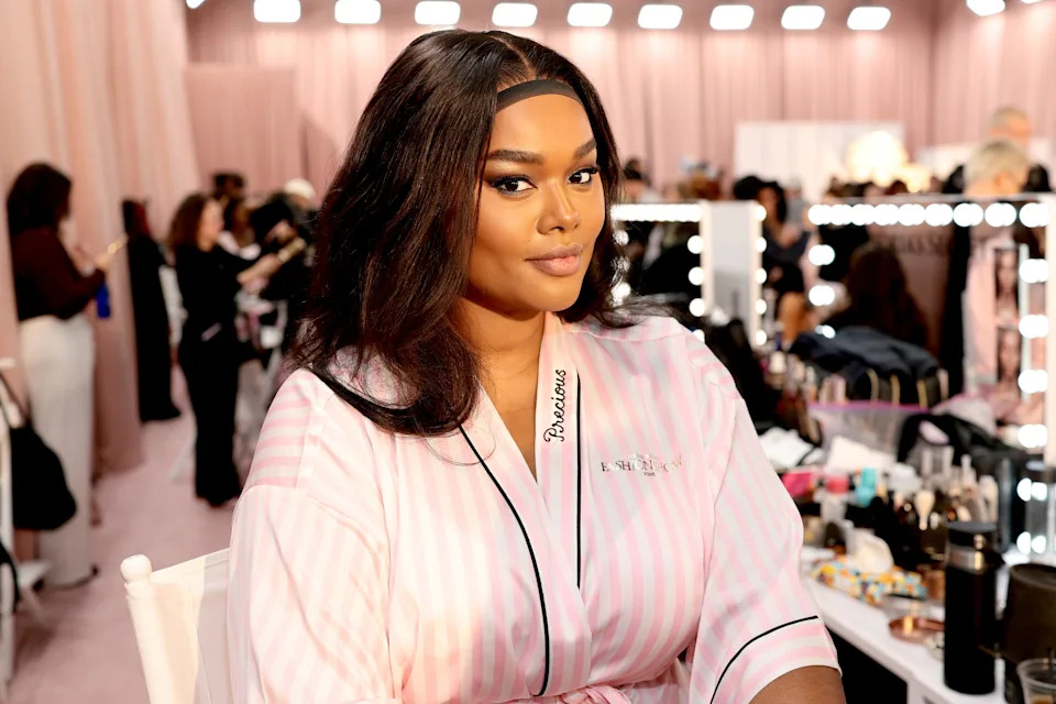 Precious Lee prepares backstage at the Victoria's Secret Fashion Show 2025.