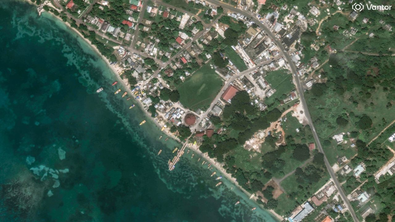 Satellite images of fishing village White House, Jamaica before Hurricane Melissa.