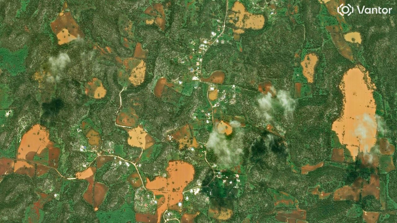 Satellite images of Santa Cruz, Jamaica before Hurricane Melissa on October 29, 2025.