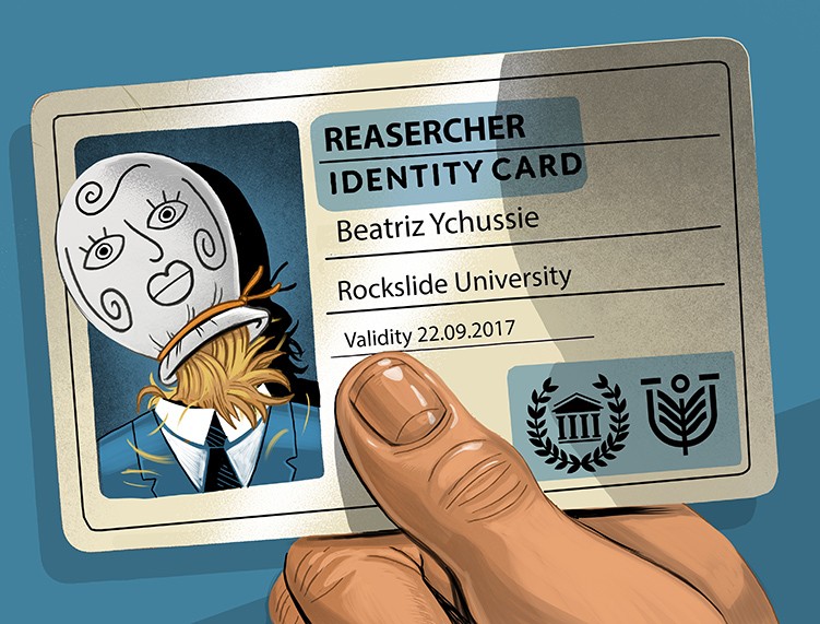 Conceptual illustration showing an identity card of a fake author.