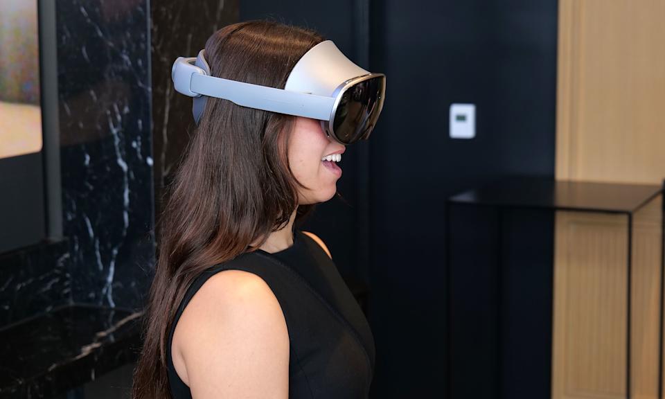A side view of someone wearing the Galaxy XR headset.