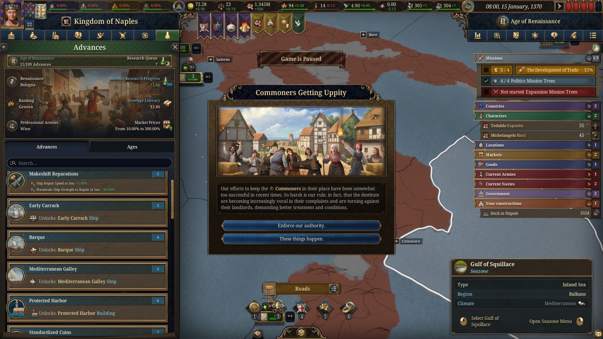 The player is informed of growing discontent among peasants in Europa Universalis V.