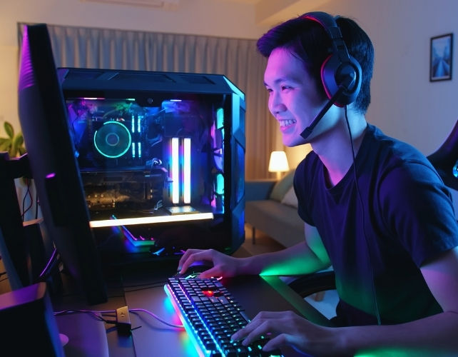 man playing computer games