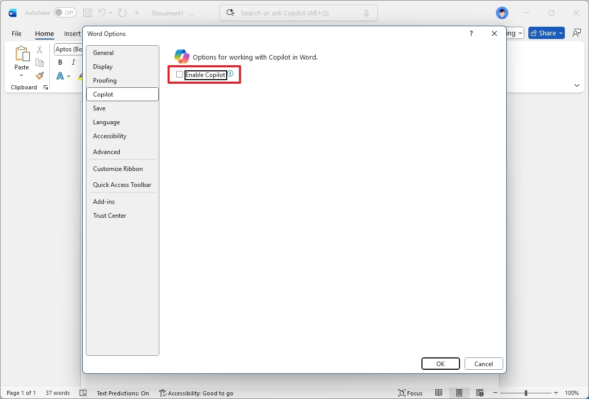 Microsoft 365 apps disable Copilot
