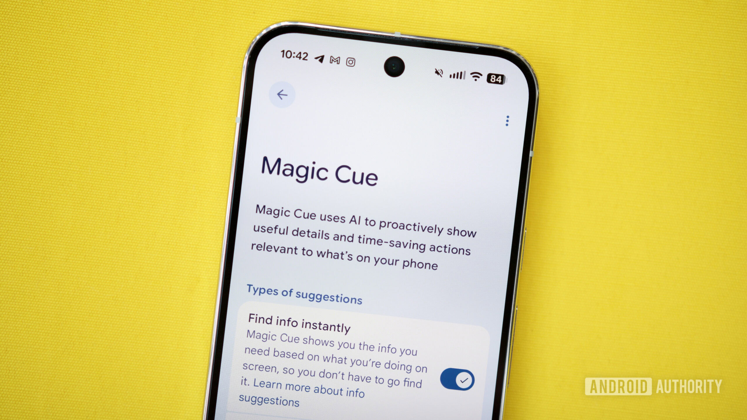 pixel 10 pro magic cue settings app hero 3 Magic Cue page in the Settings app on a Pixel 10 Pro.